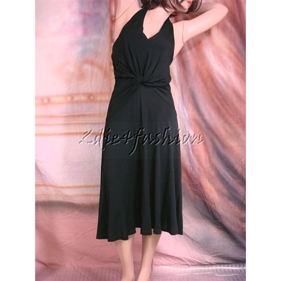 $1095 New with Tags MICHAEL KORS Sexy Halter Stretchy Black Twist Front Dress 4 - Picture 2 of 5